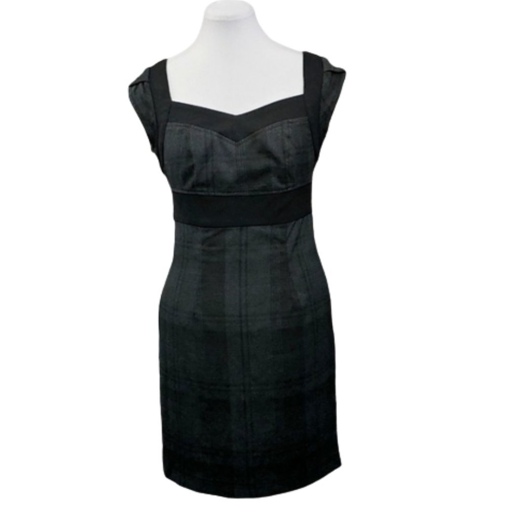Black Gray Structured Plaid Print Dress Size Small